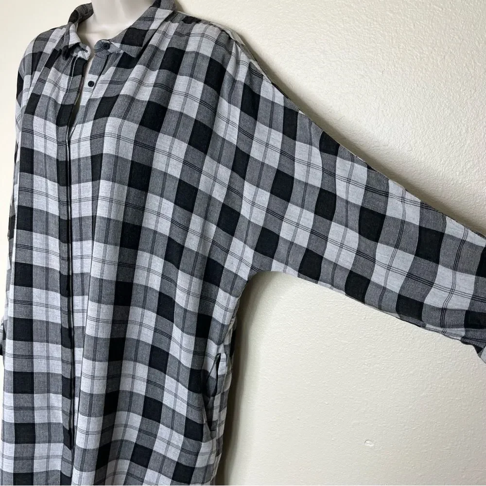 Zara Trafaluc Collection Plaid Lace Dolman Sleeve Black White Shirt Dress Large